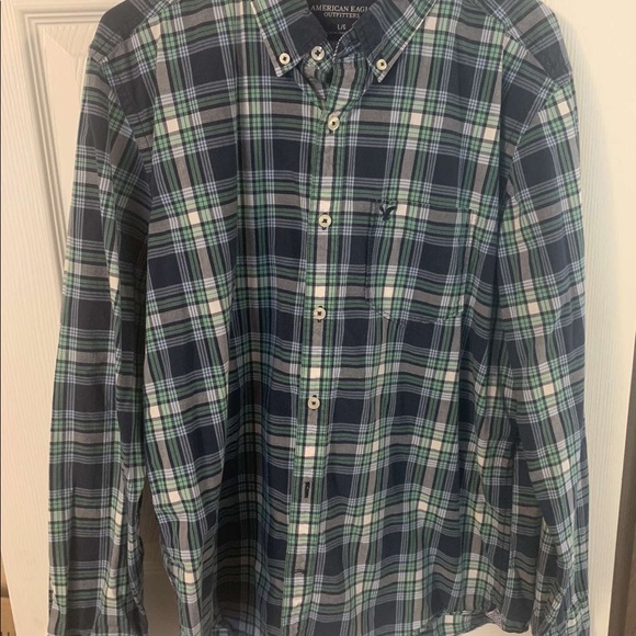 American eagle men’s button down blue green white size large - Picture 1 of 3